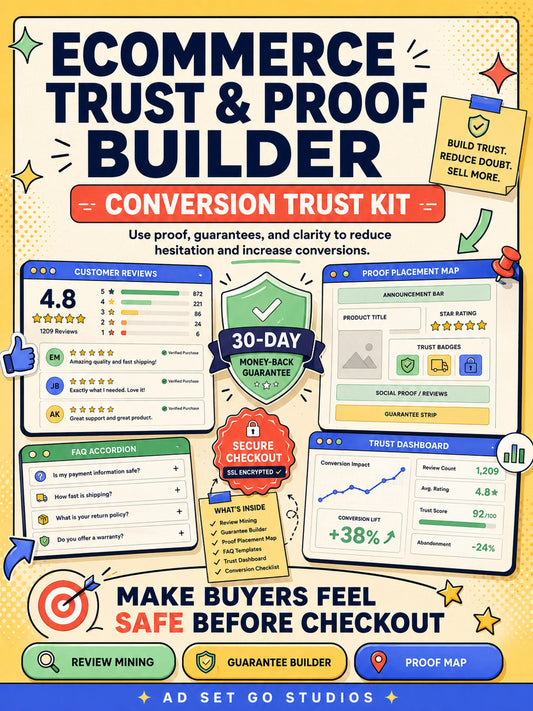 Ecommerce Trust and Proof Builder with customer reviews, guarantee builder, proof placement map and trust dashboard