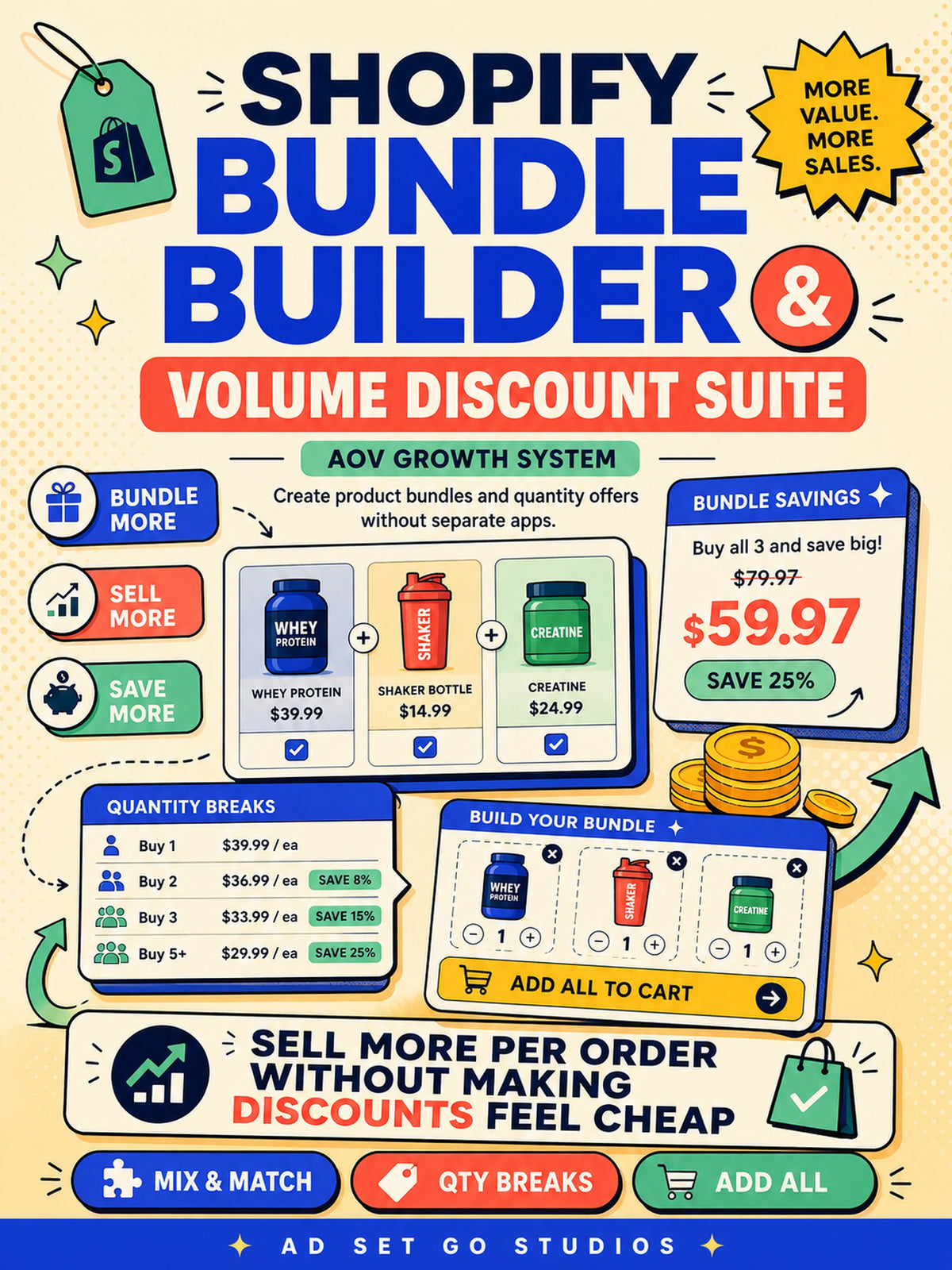 Shopify Bundle Builder and Volume Discount Suite with mix and match, quantity breaks, bundle savings and add all to cart