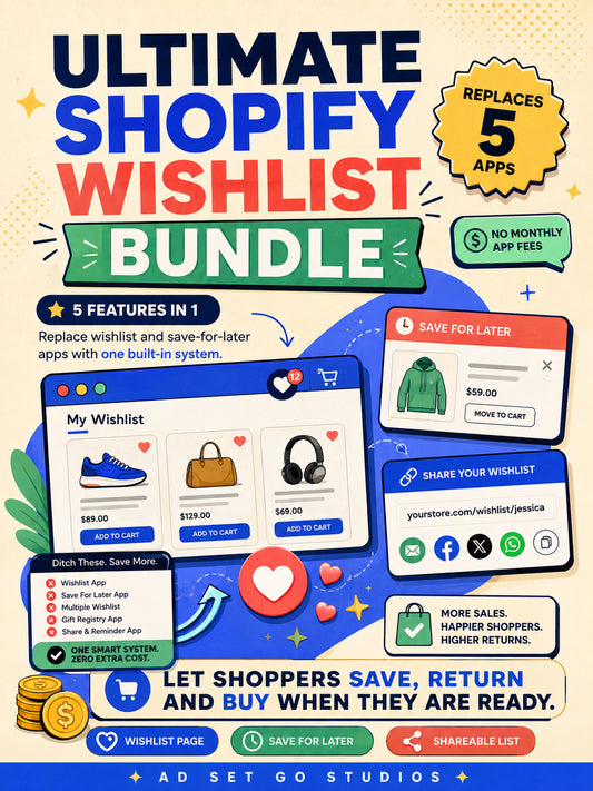Ultimate Shopify Wishlist Bundle with wishlist page, save for later, shareable list and five app-replacing features